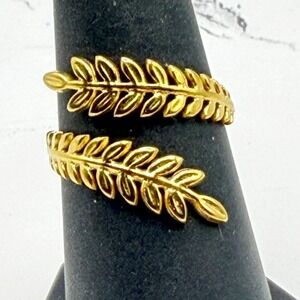Gold Tone Leaf Wrap Ring Nature Design Boho Statement Size 7.25